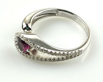 Rhodolite Garnet Sterling Silver Promise Ring | Zircon Accents