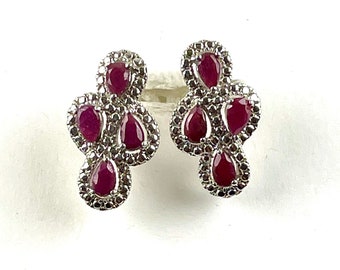 Fine Quality Indian Ruby Pear Sterling Silver stud earrings, Natural Ruby Earrings, Studs Silver earrings for women, sterling silver jewelry