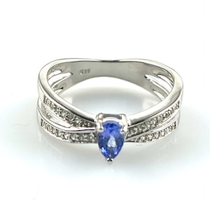 Natural Tanzanite & Zircon Sterling Silver Ring Promise Ring for Women | 925 Silver Jewelry | Silver Engagement Ring | TZ Ring | Blue Ring