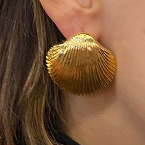 Boucles D’oreille Plaqué Or 18K Coquillages De Corse – Acier, Agate Veinée, Dormeuses, Neuves Avec étiquettes