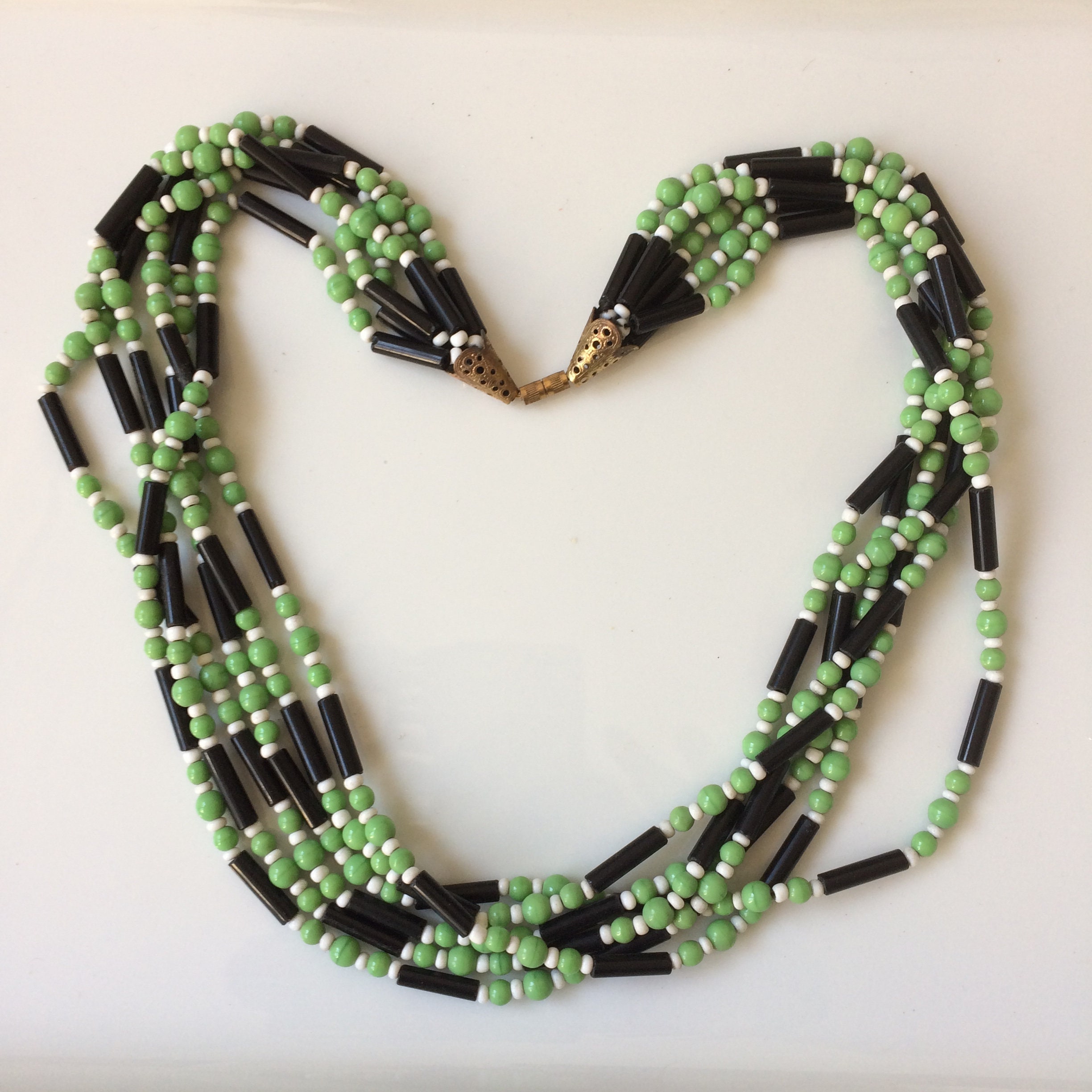 6-row necklace with glass paste beads from the 1930s in 2 models