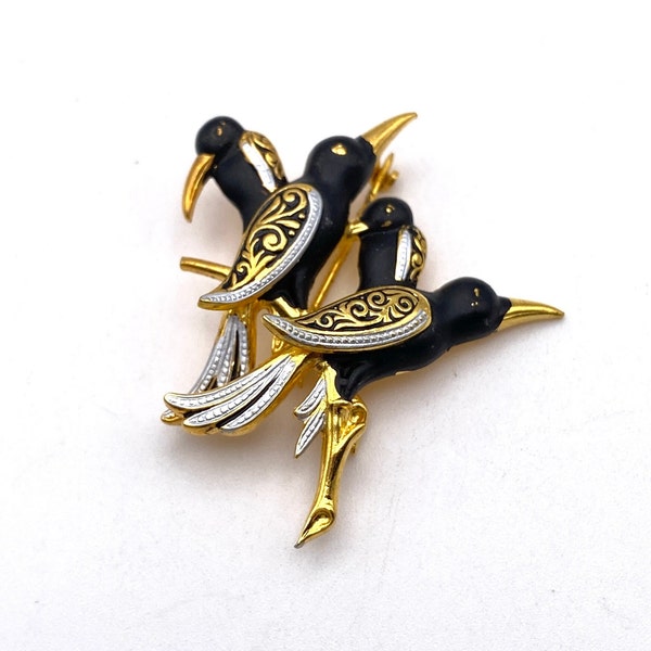 Broche Fantaisie Vintage - Motif Oiseaux Délicat - Accessoire Ancien