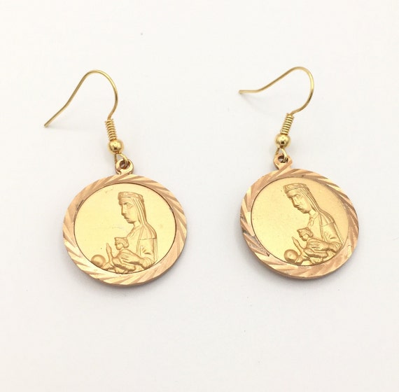 Gold virgin mary earrings outlet