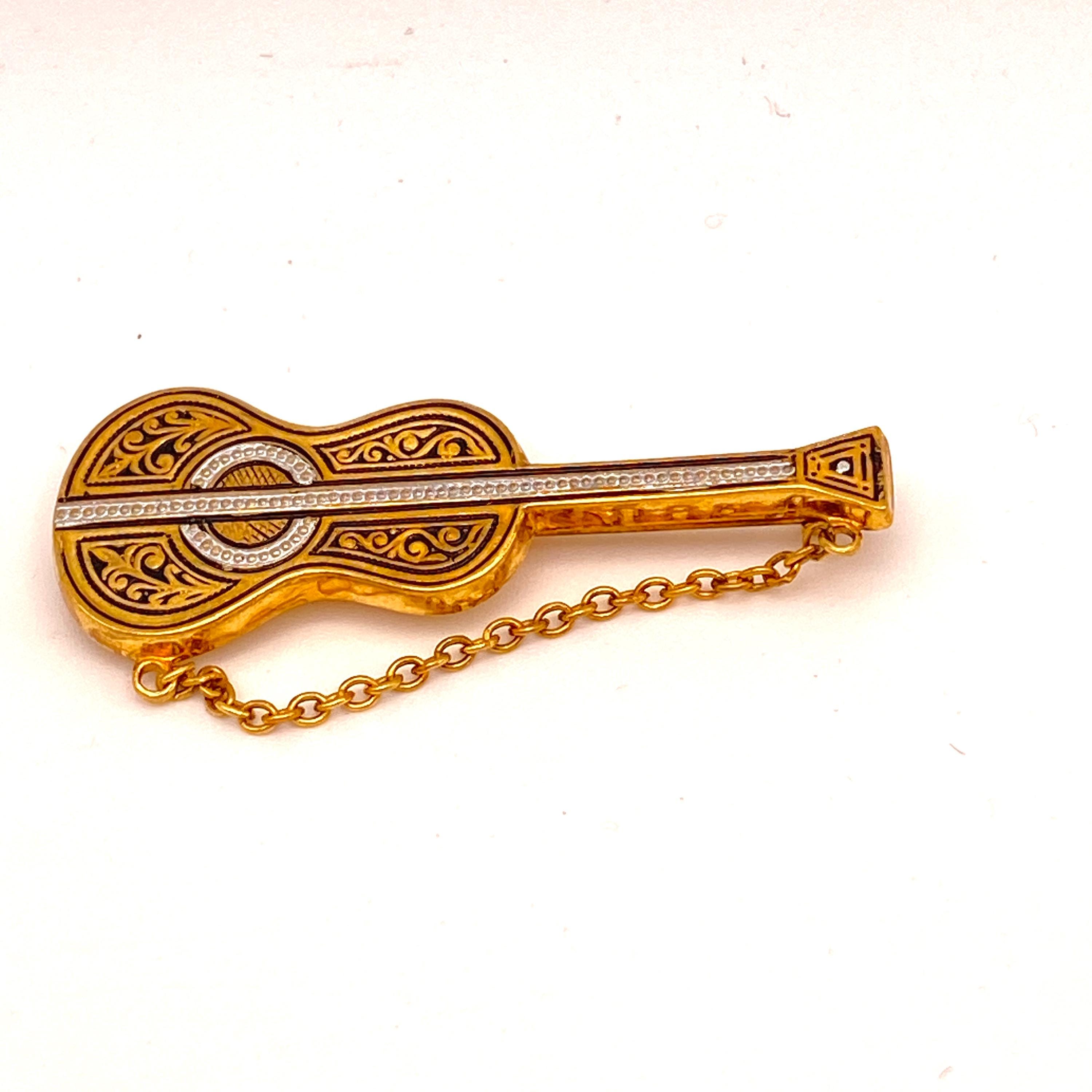 Broche Pin's Guitare Instrument De Musique - Style Vintage Années 70 - Bijou Fantaisie