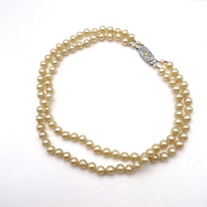 Small children's necklace, 2 rows of pearly PEARLS with vintage rhinestone clasp