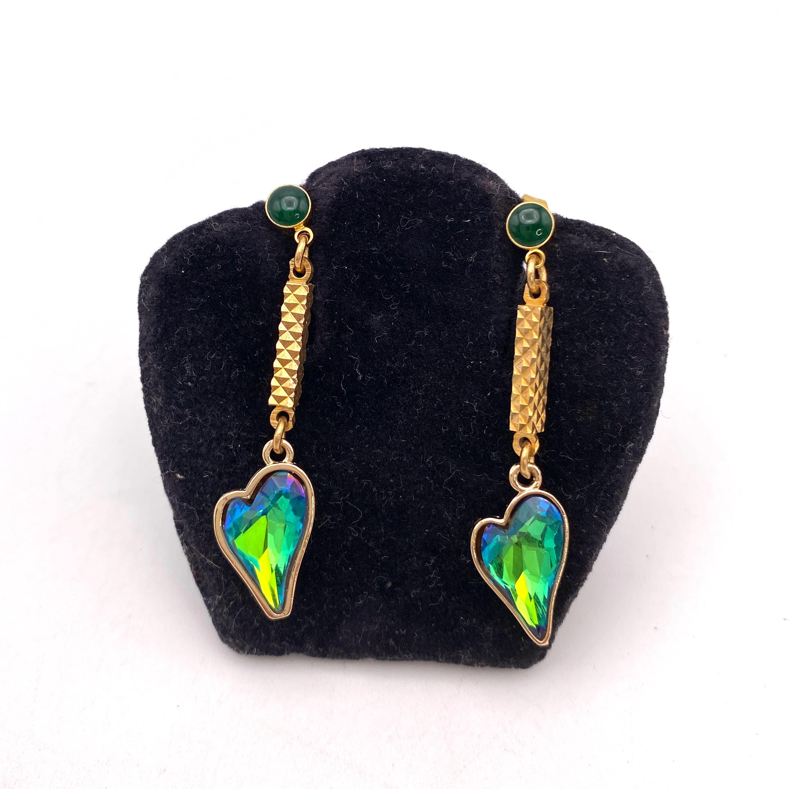 Boucles D'oreilles Clips Vintage Années 90 - Émaillées Doré, Rouge, Vert, Noir - A30