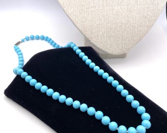 Blue glass bead necklace with vintage silver clasp