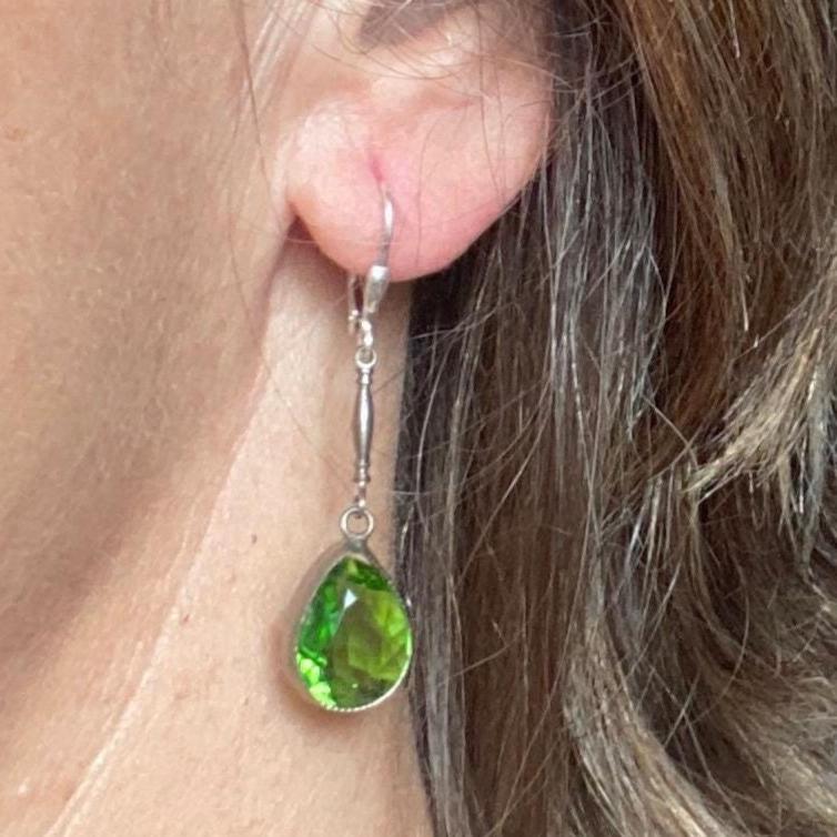 Boucles D'oreilles Art Déco Argent Massif 925 Avec Pierres Vertes - Occasion, Marque Générique
