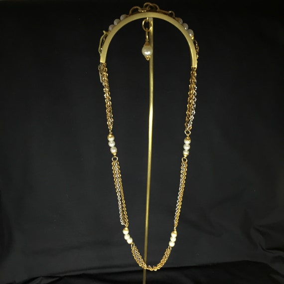 Long necklace necklace 1980 multi golden and silv… - image 6