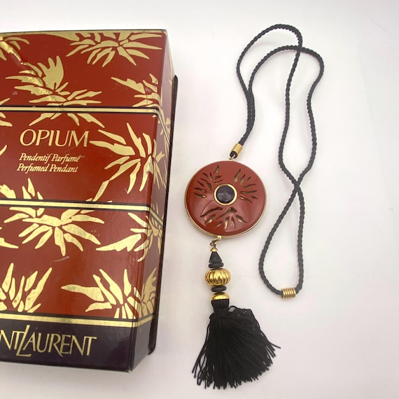 Vintage 1980s YSL Opium Solid Perfume Pendant Necklace Collectible