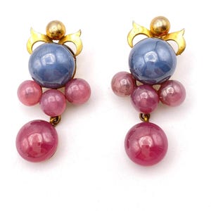 Boucles D'oreilles Vintage Boho En Alliage Avec Cabochons Verre Jade & Cornaline - Fait Main - Occasion