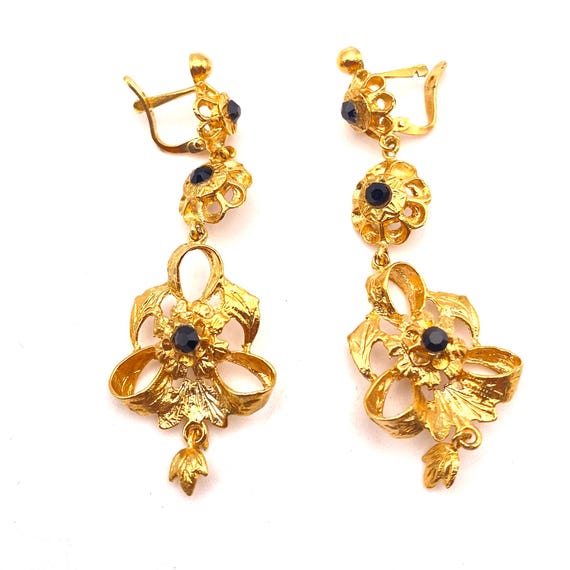 Boucles D'oreilles Dormeuses Vintage En Vermeil (plaqué Or Sur Argent) Avec Jais