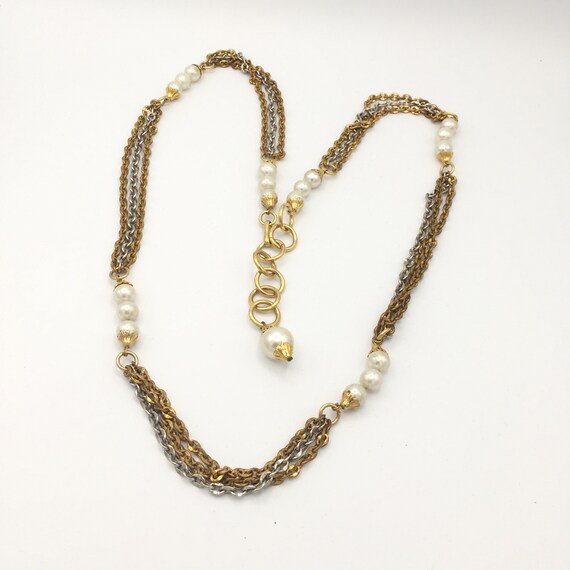 Long necklace necklace 1980 multi golden and silv… - image 1