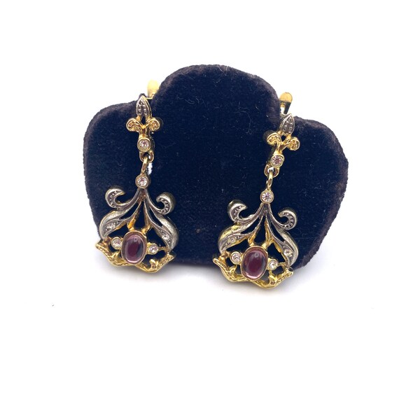 Boucles D'oreilles Dormeuses Vermeil - Plaqué Or Sur Argent, Décor Jais, Ancien, Neuf Sans Boîte