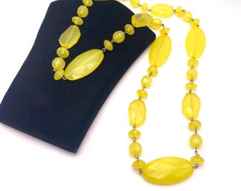 Collier Sautoir Vintage - Perles De Verre Doré Pailleté - Longueur 55 Cm - Occasion