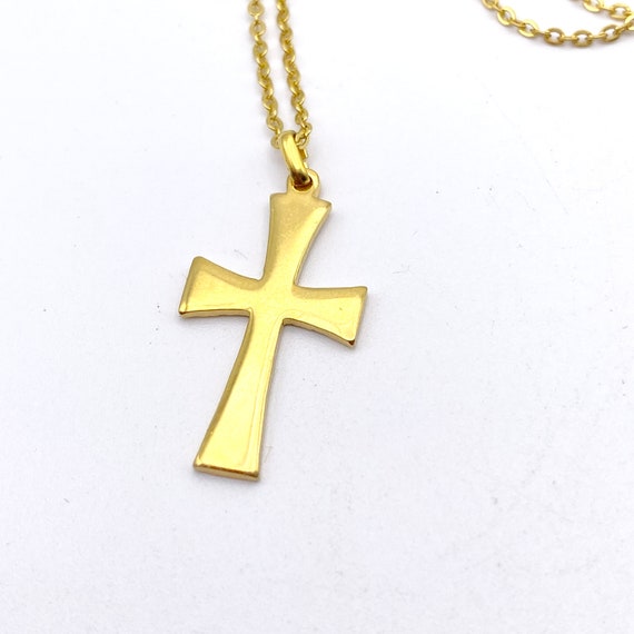 Collier Vintage Pendentif Croix Plaqué Or Jaune - Ancien Bijou élégant - Occasion Superbe état