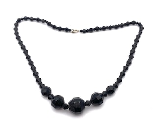 Vintage 1930s black faceted glass bead necklace