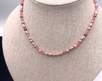 Sautoir Vintage Années 50 - Long Collier Perles Nacrées Bicolores Argenté Et Doré