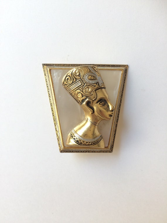 Broche Vintage En Métal Doré Et Nacre - Style Rétro - Occasion