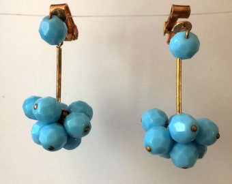Earrings clips gold and turquoise blue