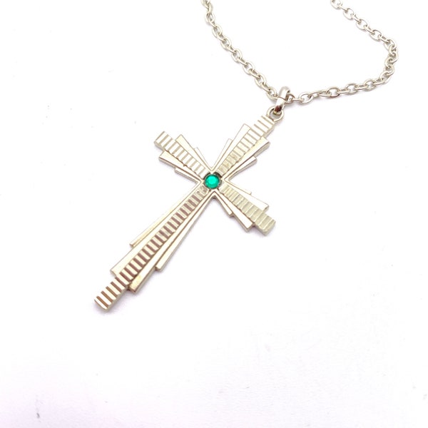 Croix pendentif argenté et strass avec chaine