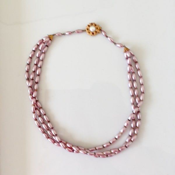 Collier ras de cou de 3 rangs avec petites PERLES grain de riz en 3 modèles de couleur