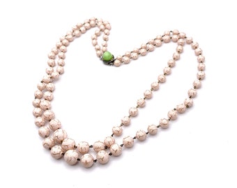 Upcycled necklace with 2 rows of antique pink glass beads and colored clasp