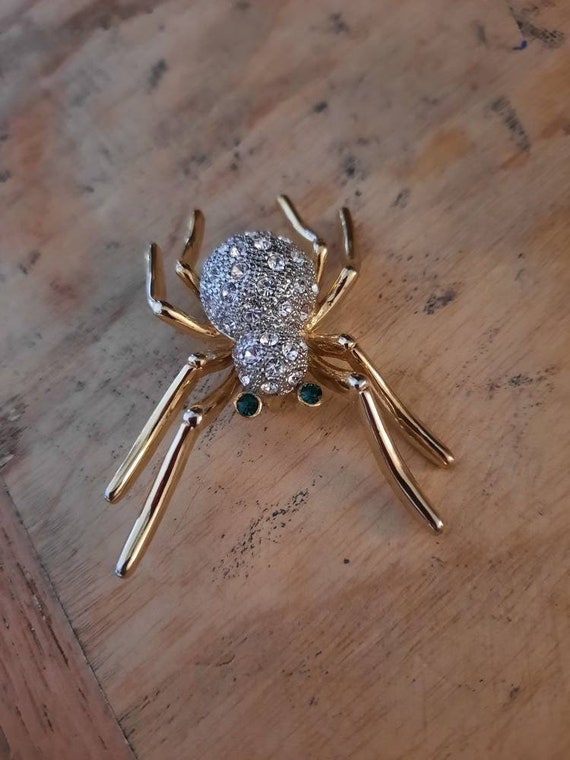 Spider brooch, vintage sparkly spider brooch, gol… - image 1