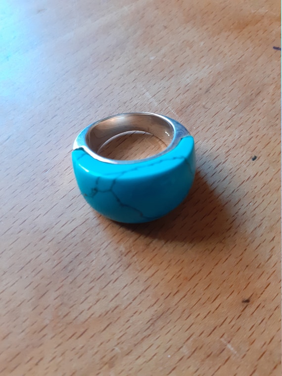 silver turquoise ring, lovely chunky silver and tu