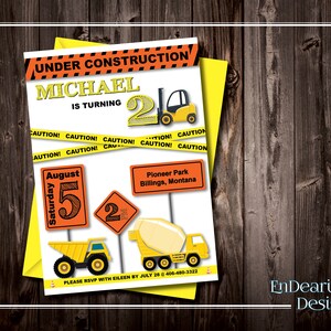 Invitación de cumpleaños divertida e imprimible en construcción - 5x7 - Invitación de cumpleaños para niños pequeños