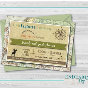 Leuk, afdrukbaar, Explorer Baby Shower Uitnodiging - 5x7 - Boy of Girl Baby Shower Uitnodiging