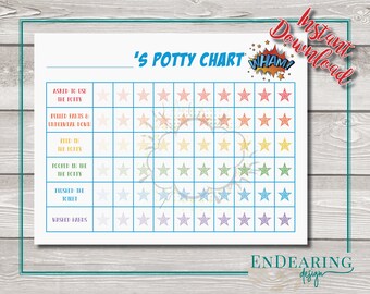 Gráfico de orinal para niños pequeños divertido, adorable e imprimible de cómic - 8.5x11 - Gráfico de orinal para niño o niña - Descarga instantánea