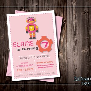 Invitación de cumpleaños de Robot divertida e imprimible - 5x7 - Invitación de cumpleaños de niña
