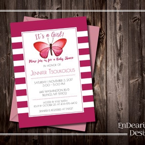 Druckbare, rosa Schmetterling Baby Girl Shower Einladung - 5x7 - Baby Girl Shower Invite