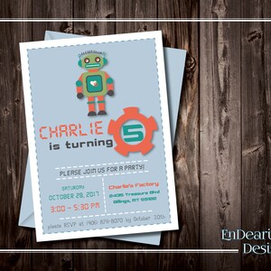 Lustige, druckbare Roboter Geburtstagseinladung - 5x7 - Boy Birthday Invite