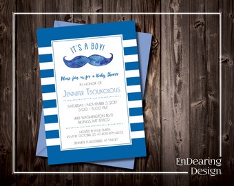 Printable, Mustache Baby Boy Shower Invitation - 5x7 - Baby Boy Shower Invite