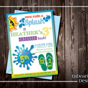 Leuke, afdrukbare Sun & Splash verjaardagsuitnodiging - 5x7 - meisje of jongen verjaardagsuitnodiging