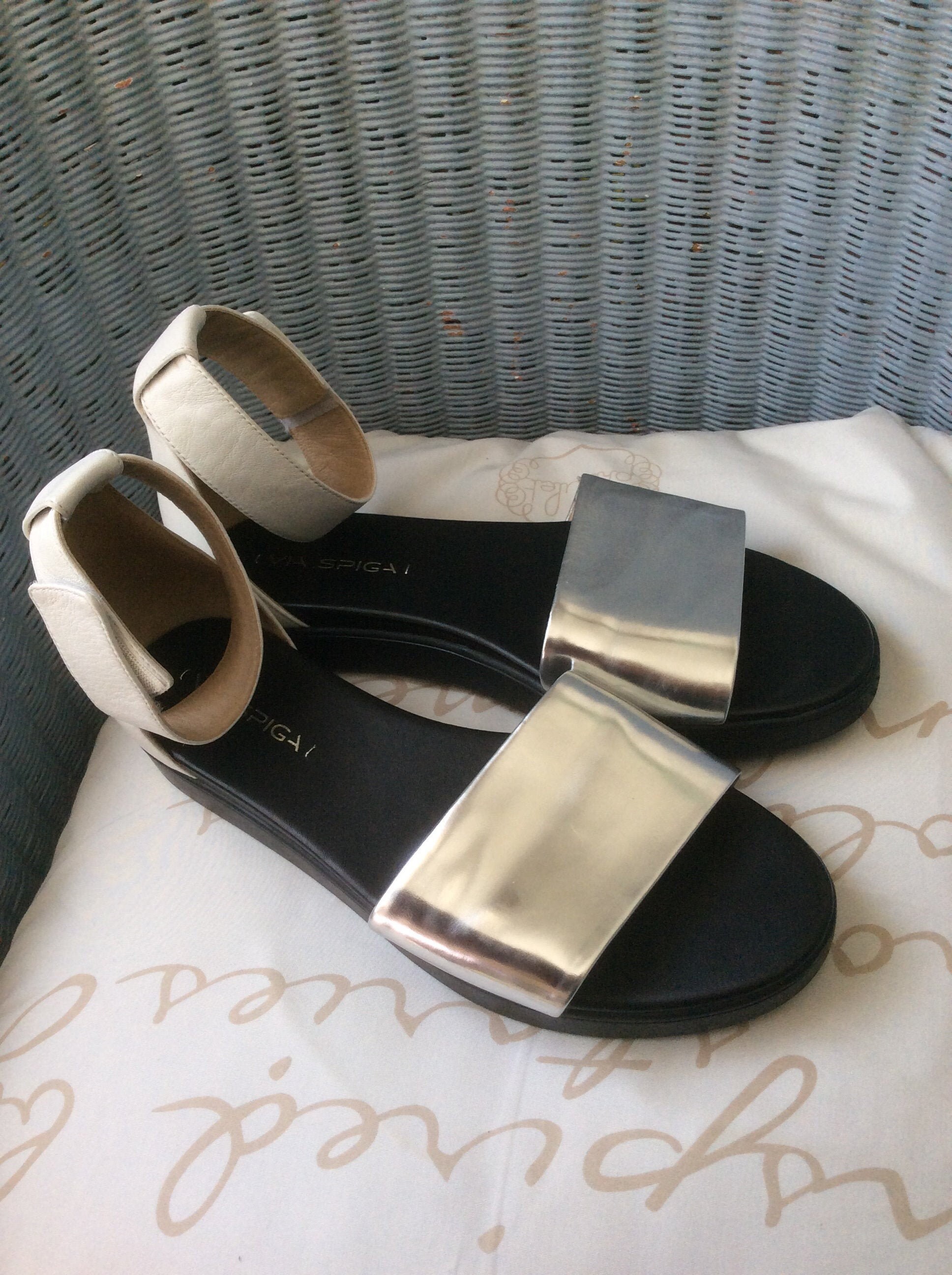Silver Sandals via Spiga Ankle Strap 