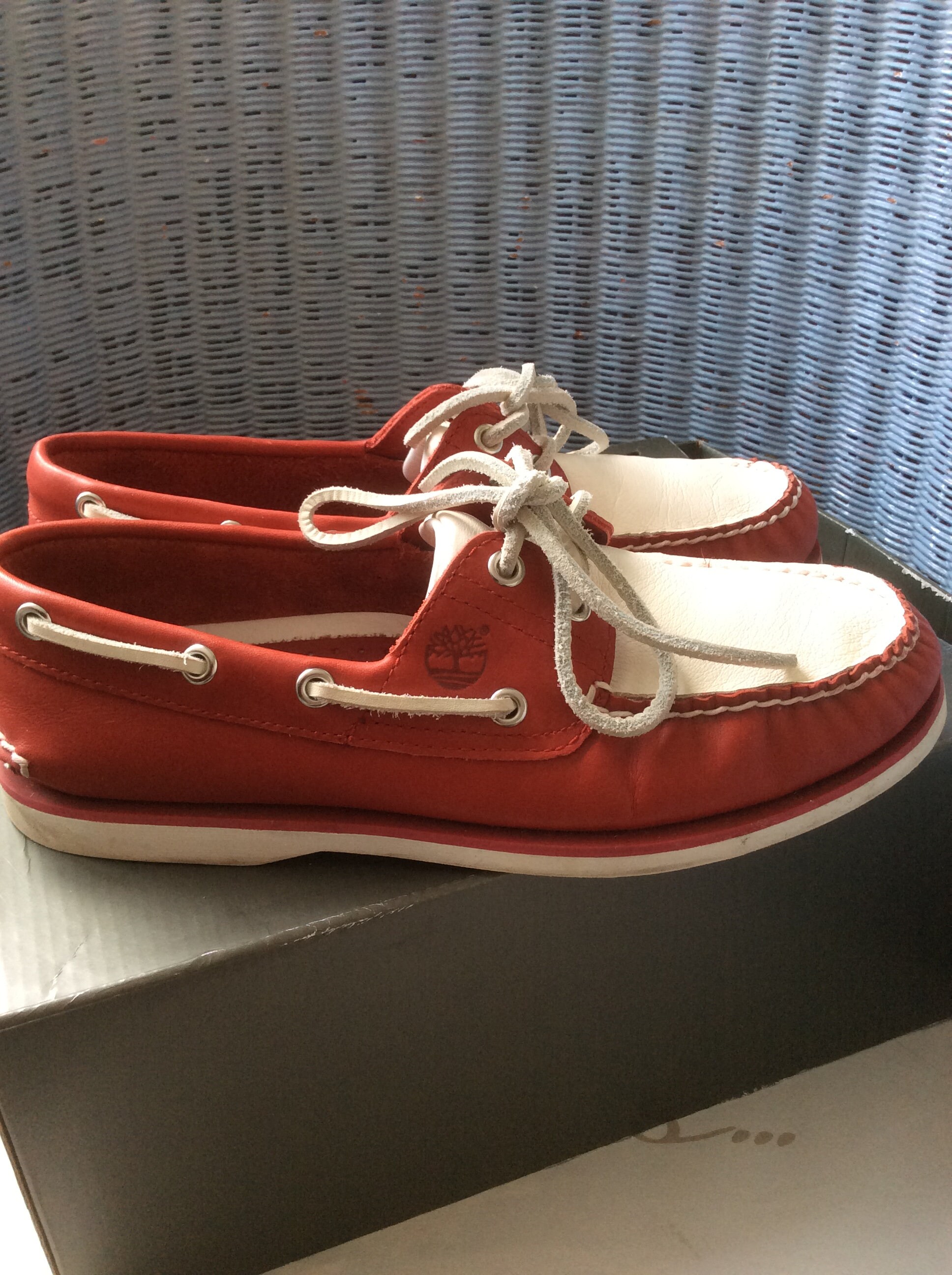 Moccasins Shoes Red White Leather Japan 