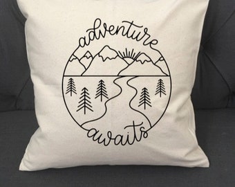 Adventure Awaits / Pillow Cover / RV Pillow Cover / Camper Pillow Cover / Camp Decor / Camping Pillow / Trailer Decor / RV / PopUp / Pop Up