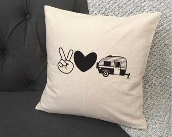 Peace Love Camp / Camping Pillow Cover / Pillow Cover / Camper Pillow Cover / Compass / Camping Pillow / Trailer / RV / Pop Up / Decor