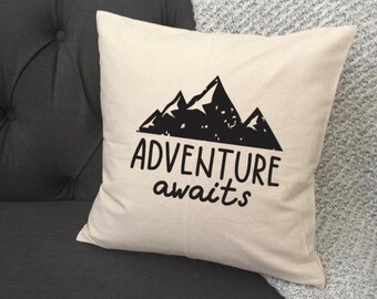 Adventure Awaits / Pillow Cover / RV Pillow Cover / Camper Pillow Cover / Camper Decor / Camping Pillow / Trailer Decor / PopUp / Pop Up
