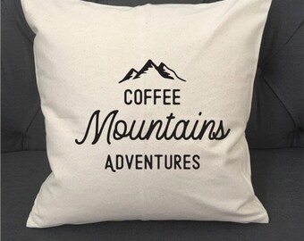 Coffee Mountains Adventure / Pillow Cover / RV Pillow Cover / Camper Pillow Cover / Outdoors / Camping Pillow / Trailer / RV  / Decor