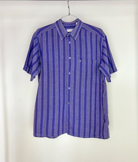 vintage pierre cardin purple short sleeve button … - image 1