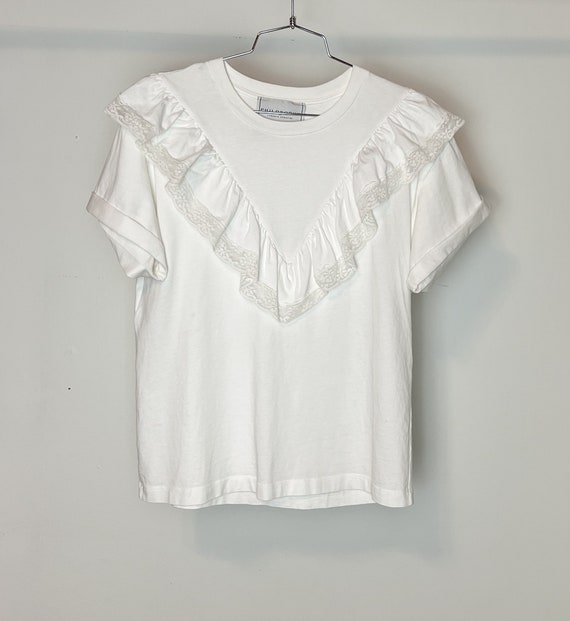 y2k philosophy di lorenzo serafini ruffled t shirt white lace small