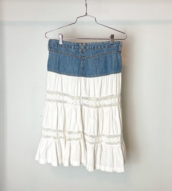 vintage y2k denim tiered boho midi low rise skirt… - image 2
