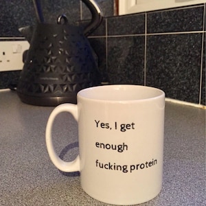 Funny Vegan Protein Mug: Handmade Ceramic Coffee Cup
