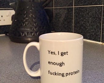 Funny Vegan Protein Mug: Handmade Ceramic Coffee Cup