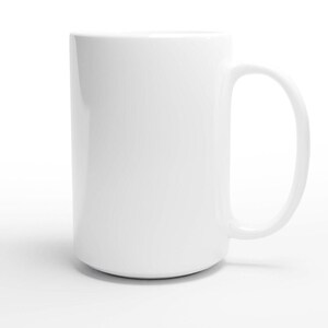 A plain white ceramic mug with a simple handle.