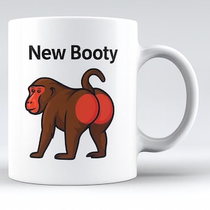 New Booty Bum Mug – Funny BBL Surgery Recovery Gift or Glute Training Coffee Cup – Brazilian Butt Lift Humor, Post Op Present, Fitness Joke